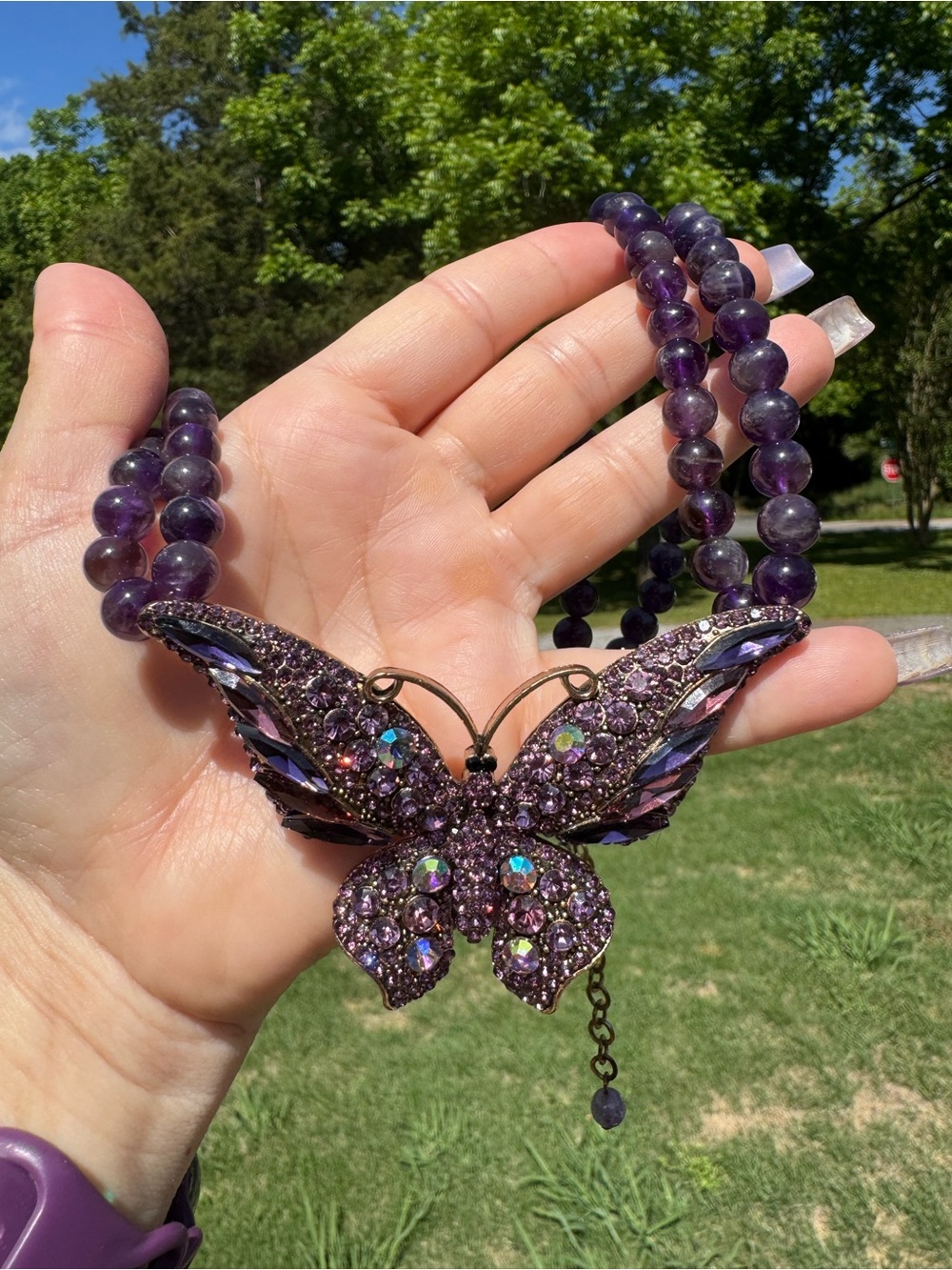 eye candy Purple Butterfly Crystal Pendant Necklace - Picture 5 of 6